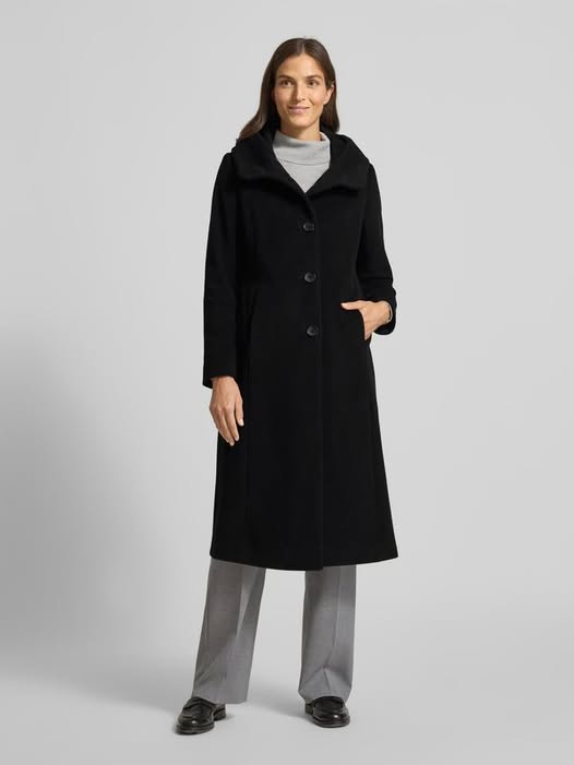 Czarny płaszcz ze stójką i kapturem model ‘STACY’ Milo Coats - obrazek 4