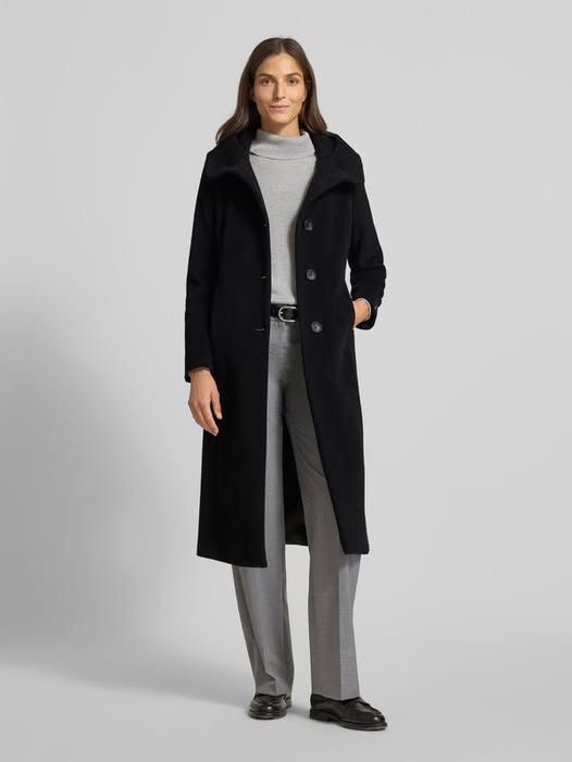 Czarny płaszcz ze stójką i kapturem model ‘STACY’ Milo Coats