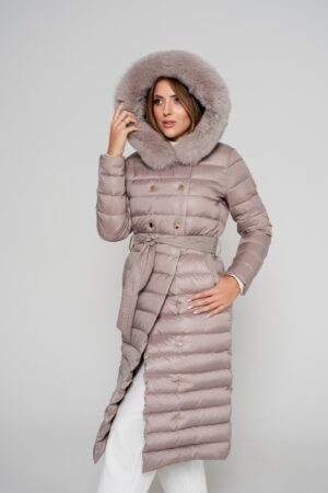 Damski płaszcz puchowy DT 011 bis w kolorze taupe/fango Fratelli