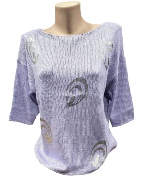 Sweterek „sznurkowy” liliowy/fioletowy w srebrne pawie oczka AL-BO