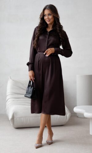 Elegancka czekoladowa sukienka z satyny Anita Salsa