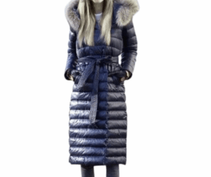 Granatowy płaszcz puchowy ze srebrnym lisem DT 011 bis Fratelli