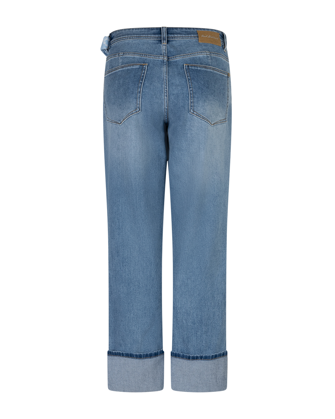 Spodnie jeansowe Kim High Hem & Scarf z apaszką– stone used Red button - obrazek 3