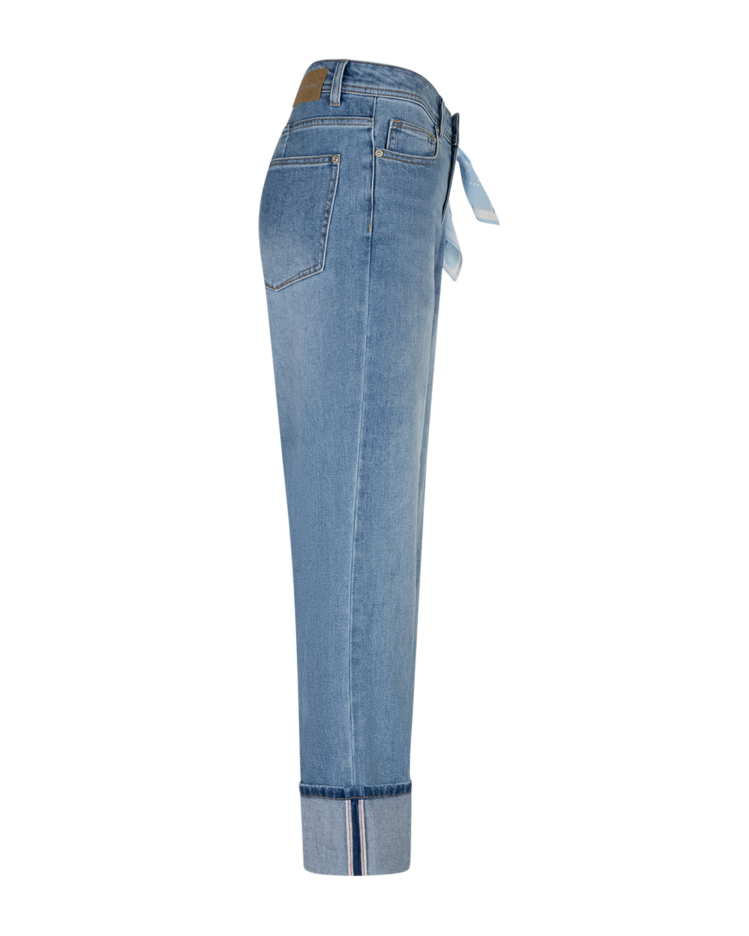 Spodnie jeansowe Kim High Hem & Scarf z apaszką– stone used Red button - obrazek 4