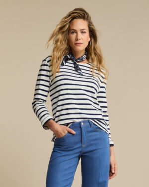 Bawełniana bluzka w granatowe paski Terry Stripe & Scarf Red Button