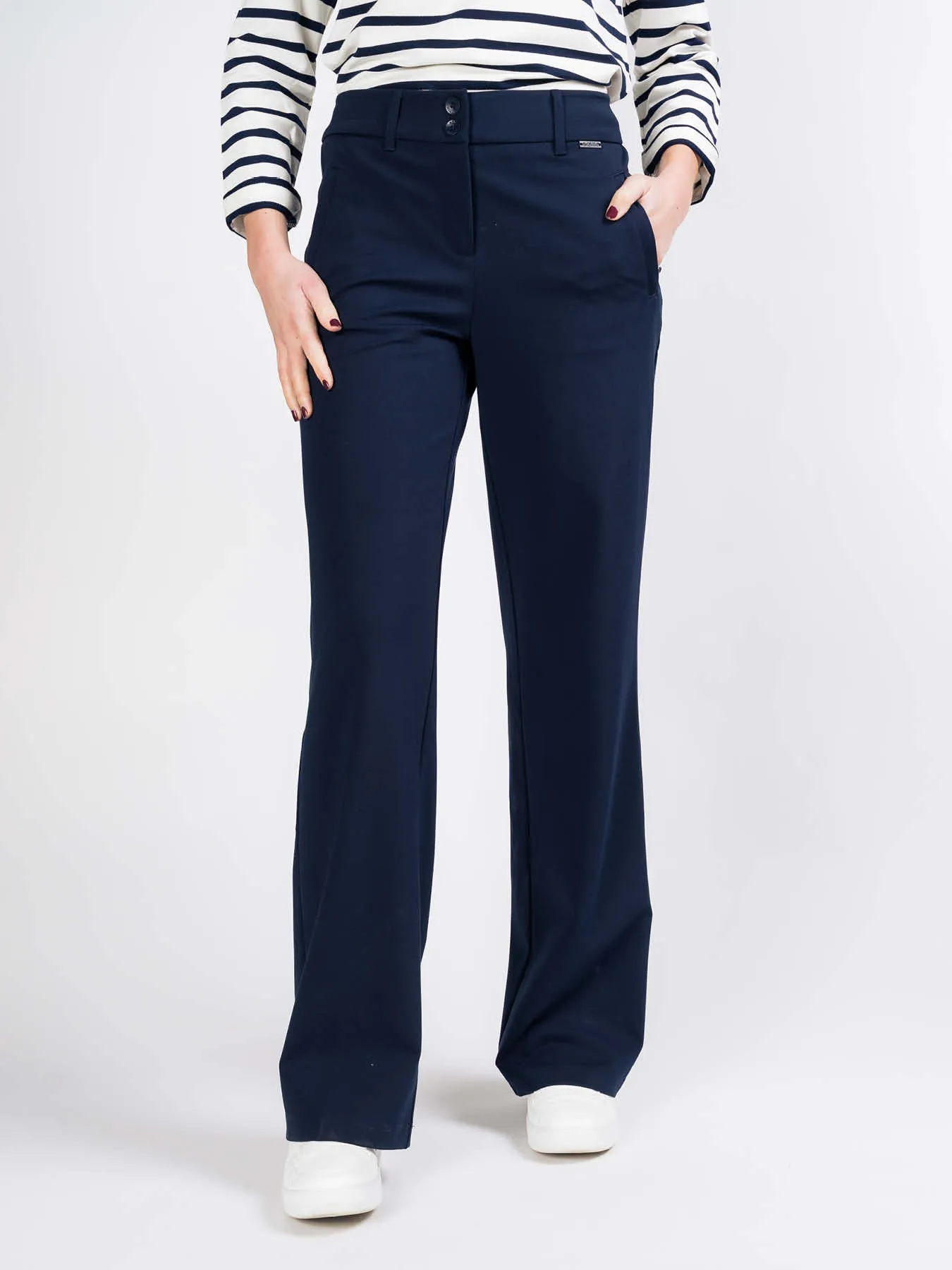 Granatowe eleganckie spodnie Colette Punta & Zippers Red Button - obrazek 4