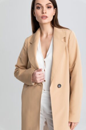 PŁASZCZ PROCHOWIEC CAMELOWY Z ROZPORKAMI PO BOKACH m462 Szulist