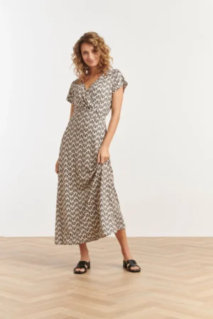 Sukienka maxi z nadrukiem muszli | Ecru – Czarny Smashed lemon