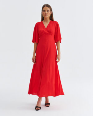Czerwona sukienka Grace - midi rozkloszowana,  Ezuri