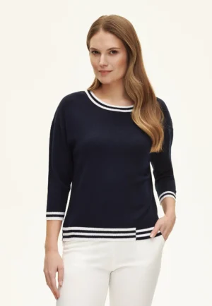 GRANATOWY SWETER DAMSKI Z RĘKAWEM 3/4 PINELA ANCORA