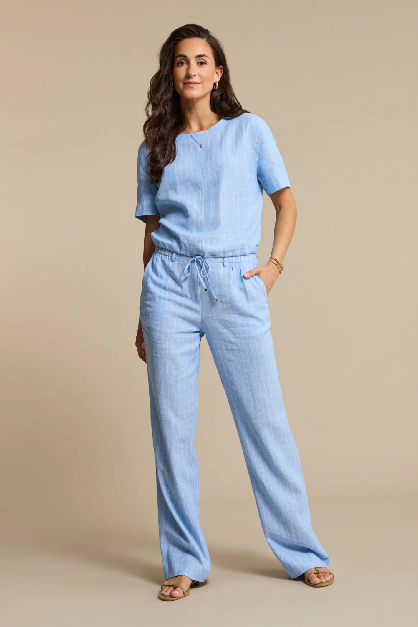 Spodnie Claudette Linen/Visco Melange L33 – jasnoniebieskie Red Button - obrazek 6