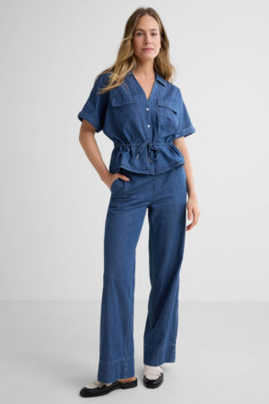 Bawełniane spodnie Claudette Palazzo Denim rinse SRB4804 Red Button