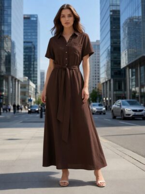 Sukienka Amanda – Czekoladowa Maxi z Wiskozy Midori Feminine Fashion