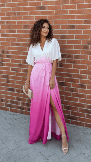 Sukienka maxi Ombre – biel i róż