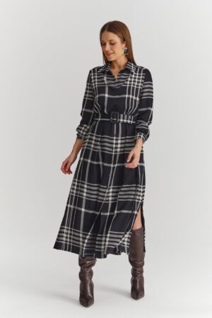 Czarna sukienka w kratkę Ezuri