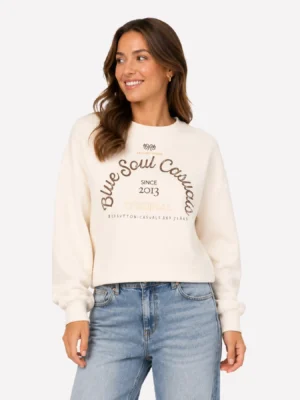 Bluza Terry w kolorze ecru z brązowym nadrukiem Red Button