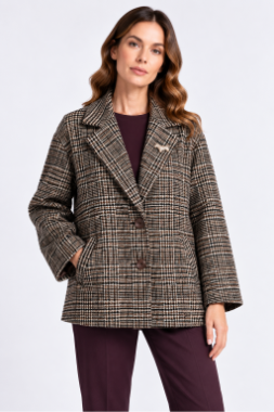Kurtka Laura Brown Check Wool Aw26 Click Fashion