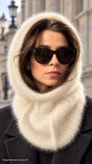 Balaclava damska z kid mohair w kolorze kremowym Ezuri